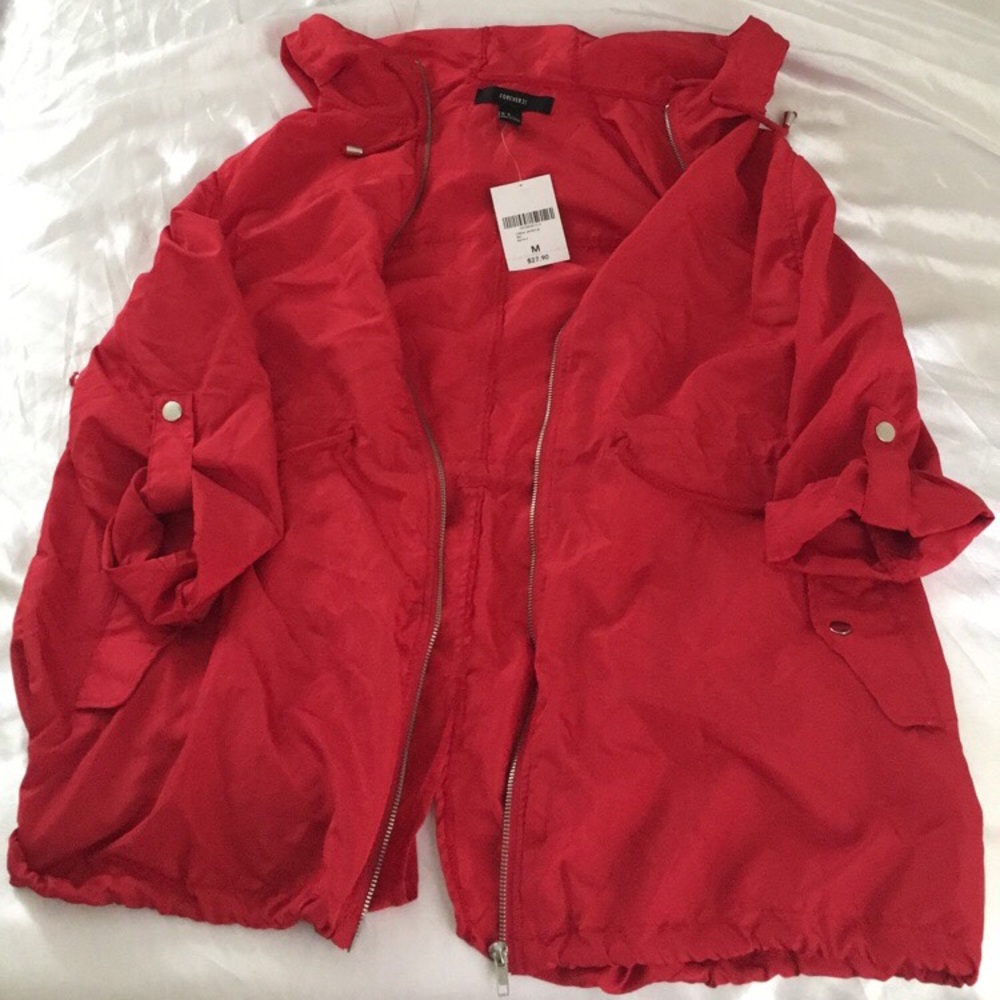 Red windbreaker jacket